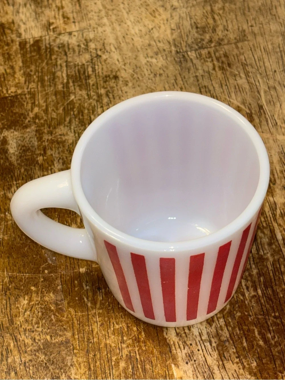 Vintage Hazel Atlas Red Candy Stripe Milk Glass Mug coffee tea